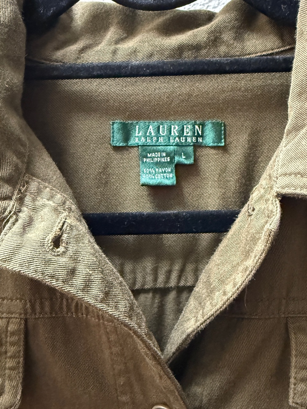 Lauren Ralph Lauren Women's Jacket Sz L Green Cotton Rayon Blend Utility Trucker - Picture 2 of 9